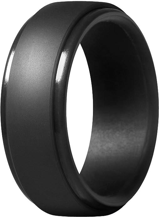 ThunderFit Silicone Ring Men, Step Edge Rubber Wedding Band, 10mm Wide