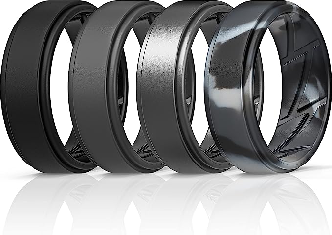 ThunderFit Silicone Wedding Rings for Men Breathable Airflow Inner Grooves