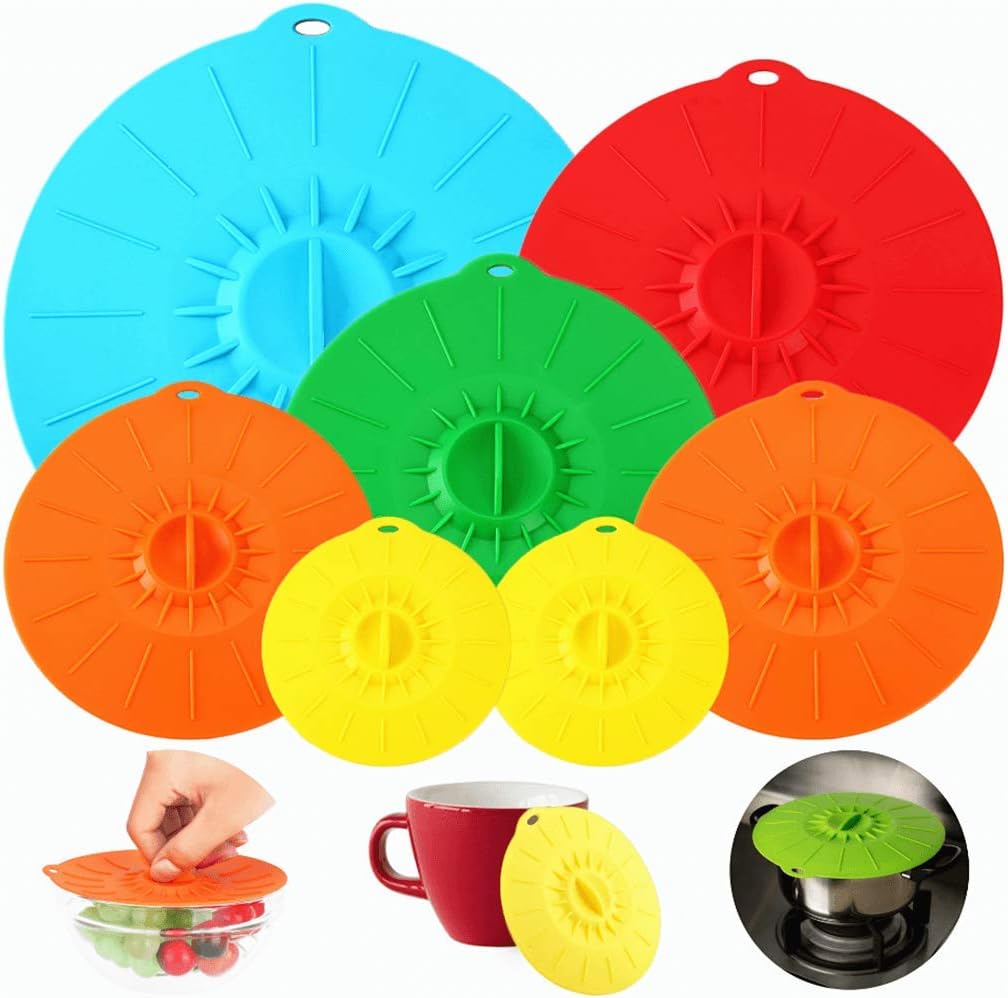 7 Pack Silicone Lids, Microwave Splatter Cover