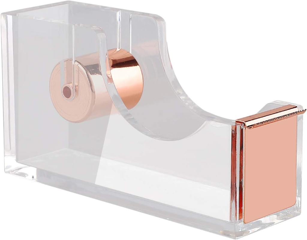 KIDMEN Office Tape Dispenser,Transparent Acrylic Tape Dispenser-Rose Gold
