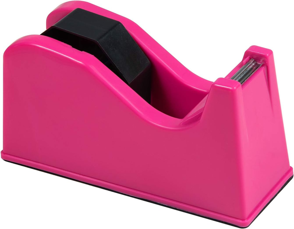 IHOMECOOKER Desktop Tape Dispenser Adhesive Roll Holder (Fits 1" & 3" Core) with Weighted Nonskid Rose red